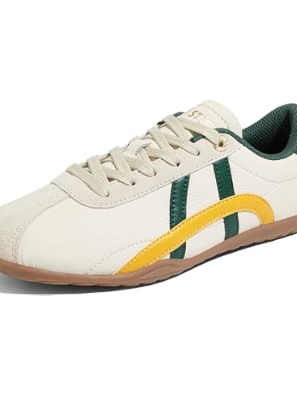 LUCKY STEP Women Classic Retro Gum Sole Sneakers in white, green & yellow NWT